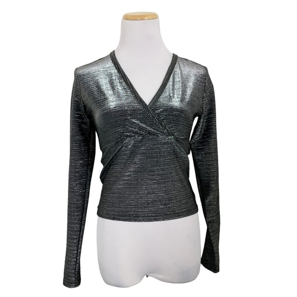 Vintage Moda International 90s Y2k Metallic Silver Lurex long sleeve top - Picture 1 of 15